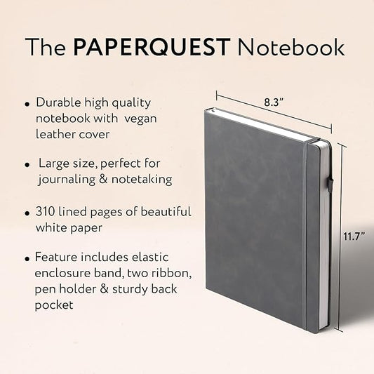 A4 Hardback Notebook, Vegan Leather Journal Lined, 310 Pages, 100GSM Thick Paper, Lay flat Notebook for Women, Men, Writing, Office, Work, Study, College Ruled Notebook with Pocket,