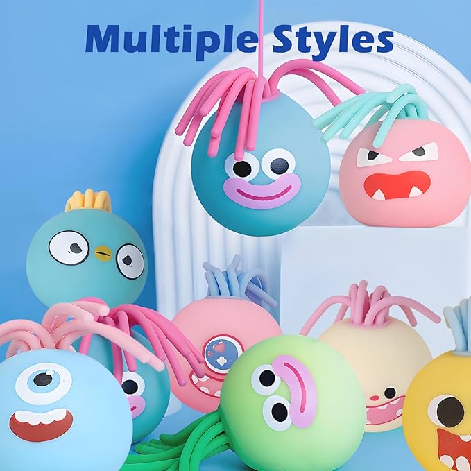 Squishy Fidget Toys Adults, Stress Relief Sensory Toy, Cute Squishies Anxiety Balls with Soft Squeeze Office & Home Use, Sensory Fidgets for Women Men (3 Pack) (Yellow+Pink+Blue)