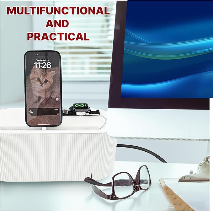 Cable Management Box - Cord Organizer Box, Cable Organizer Box, Cable Box, Cord Box, Cable Box Organizer, Cord Management Box, Cord Hider Box, Power Strip Holder. White, Large.