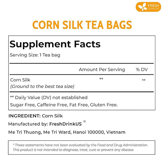 FreshDrinkUS, Premium 75 Tea Bags Corn Silk Tea, 100% Natural & Pure from Corn Silk. Corn Silk Herbal Tea. Clean Ingredients. Made with Natural Material Tea Bags. No Sugar, No Caffeine, Vegan.