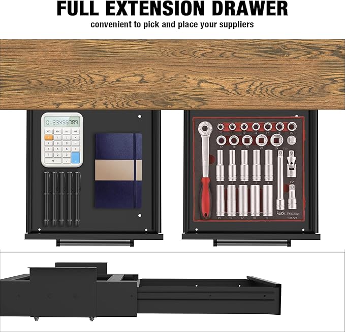 UNITEDPOWER Under Desk Drawer Storage, Pull-Out Office Hidden Counter Drawer, Metal Sliding Organizer Mount Below Table, Optional Bracket Height, Black