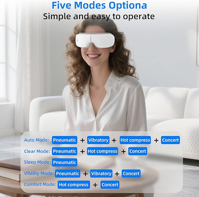 Eye Massager with Heating, Head Massager for Sleeping, Relieve Strain Dry Eyes, Face Massager, Smart Sleep Eye mask, Relax, Reduce Stress, Birthday Gifts for Women Men