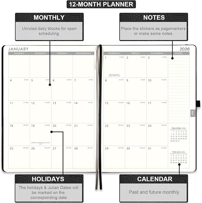 2025-2026 Planner - Weekly & Monthly Planner 2025-2026 with Pen Loop, to Achieve Your Goals & Improve Productivity, July 2025 - June 2026, Thick Paper, Inner Pocket, 8.5" x 11" - Black