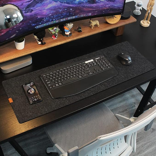 Bright Stone Felt Desk Mat,Non-Slip Mouse Pad, 27.5"x11.8" Office Supplies Desk Protector, Desk Accessories for Home and Office (Black)