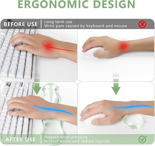 Gel Keyboard and Mouse Wrist Rest, Cute Wrist Support and Arm Support Keyboard Rest for Keyboard and Mouse Typing Pain Relief,Suitable for Office/Computer/Laptop/Gaming(Transparent Green Set )