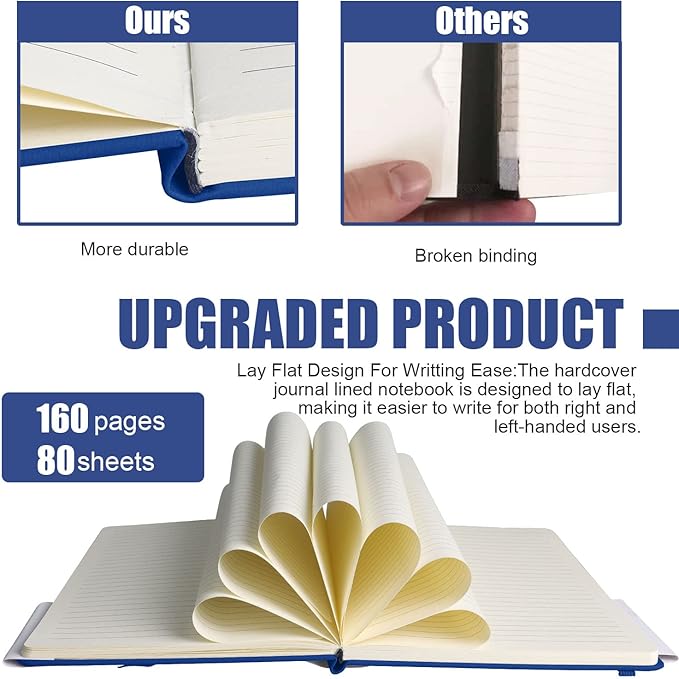 Lined Journal Notebook, 6Pack(Blue), 160 Pages, Medium 5.7 inches x 8 inches - 100 gsm Thick Paper, Hardcover