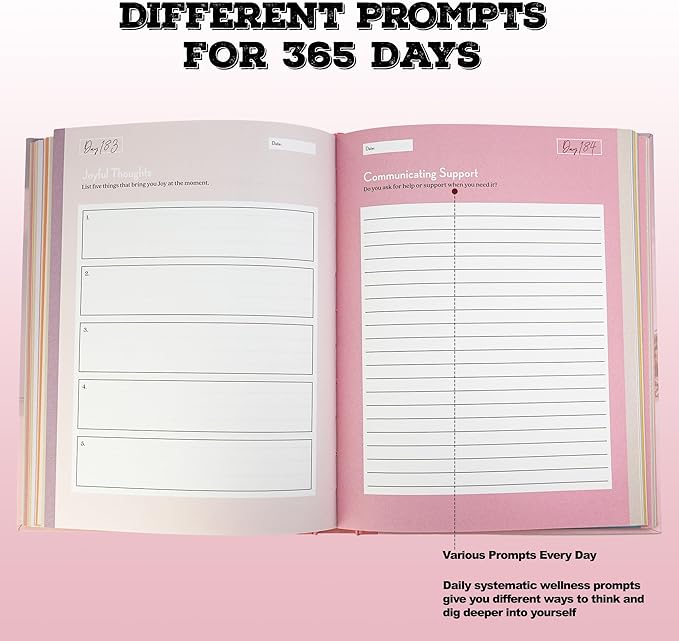 365 Day Wellness Journal, Daily Prompts Guided Notebook for Personal Growth Self Care Mindfulness Discovery Thoughtful Diary