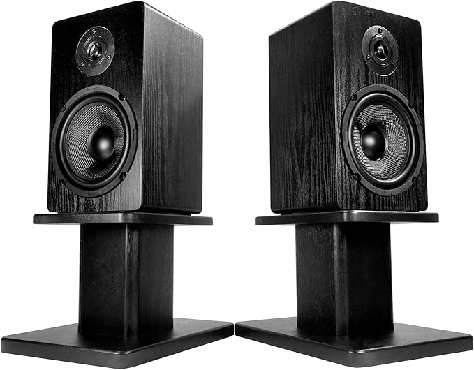 Rockville RHT8B 8in Desktop Speaker Stands, 66lb Capacity, Isolation Pads, Cable Management, Perfect for Studio Monitors and Bookshelf Speakers