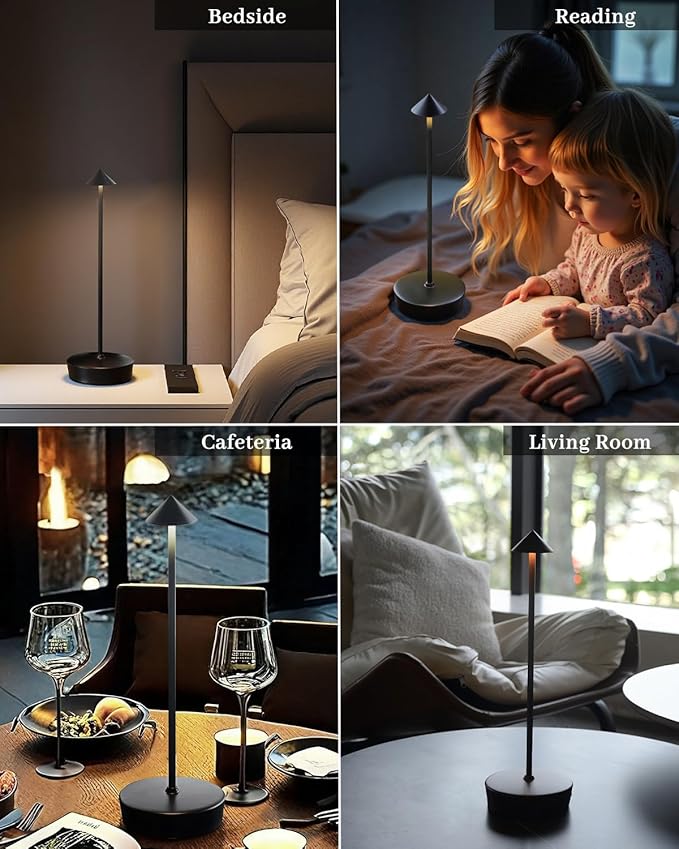 2 Packs Black Cordless Rechargeable Table Lamp 7200mAh Portable Touch Control LED Waterproof Table Lamp for Bar Bedroom Reading