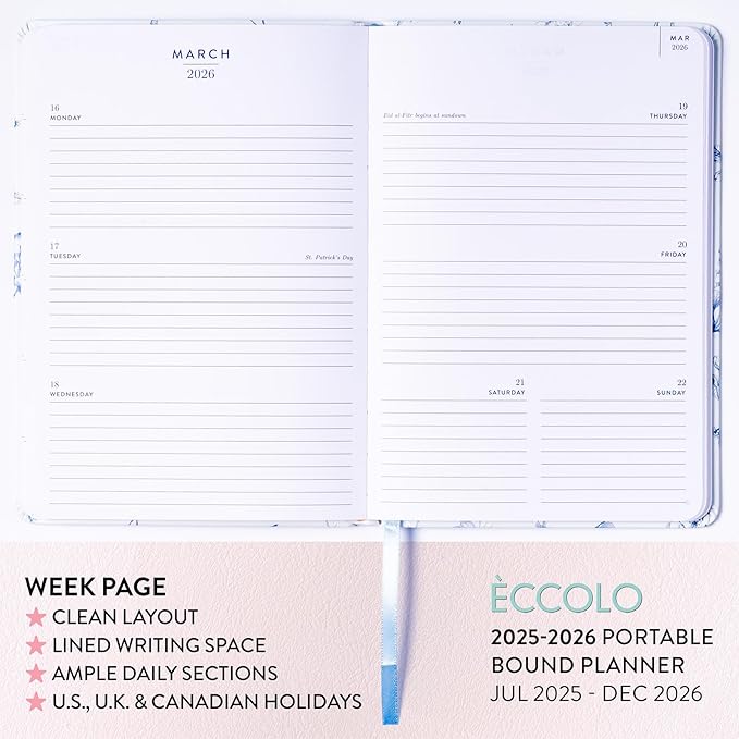 2025-2026 Eccolo 18 Month Bound Planner, Monthly & Weekly Pages (5.25 x 7.75" - July 2025 to Dec 2026 - Country Charm)