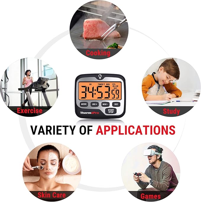 ThermoPro TM01(2 Pack) Kitchen Timers for Cooking with Count Up Countdown Timer, Digital Timer for Kids with Touch Backlit, Study Timers for Classroom Teacher Supplies