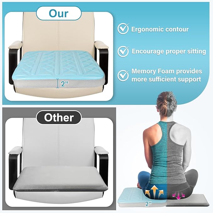 Seat Cushions for Office Chairs,Ultra Thick(2.5" Inch) Dual-Layer Gel &Memory Foam Wheelchair Cushions for Long Sitting, Non-Slip Cover Chair Seat Pads for Office, Computer Desk,Car & Truck