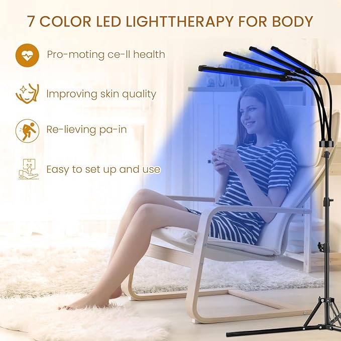 Red Light Therapy for Body, 7 Colors LED Red Light Therapy Lamp with Stand for Face, Knee, Back
