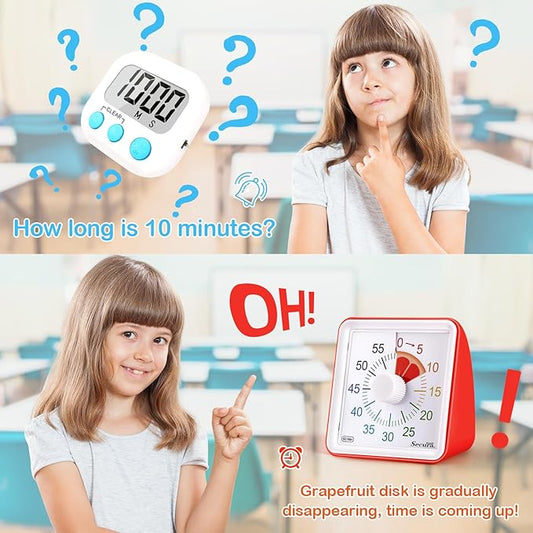 Secura 60-Minute Visual Countdown Timer for Kids & Adults, Classroom Time Management Tool (Red)
