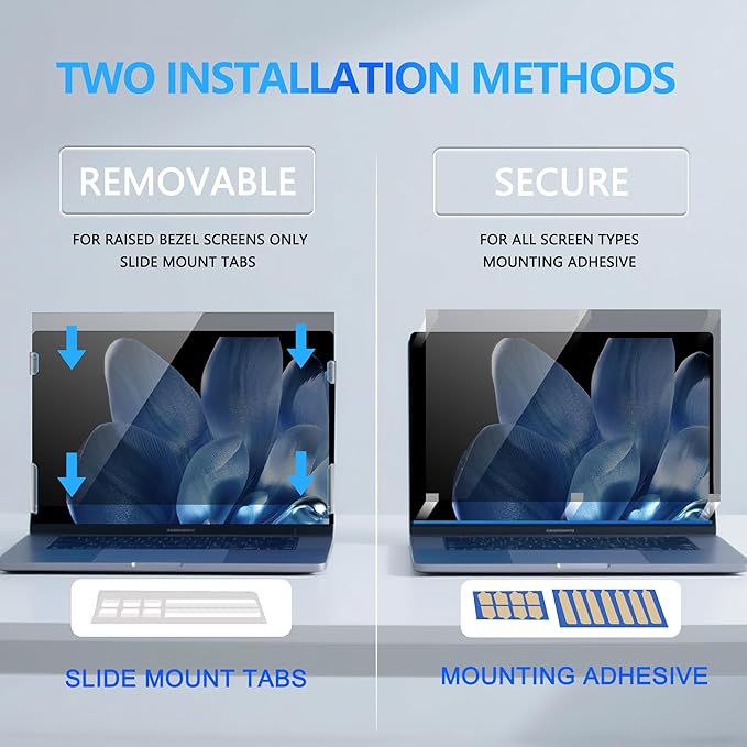 4-Way Laptop Privacy Screen Shield 15.6 Inch, Removable 16:9 Aspect 360° Privacy Filter Screen Protector for 15.6 Inch Laptop Computer, Anti Glare Blue Light Slide Mount Tabs Cover for Generic Laptop