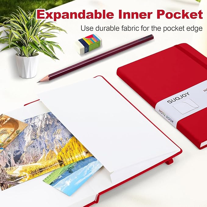 Lined Journal Notebooks, 4 Pack 160 Pages, 5.5x 8.2-Inch Journals for Women Men, Hardcover Notebook with 100 gsm Thick Paper, A5 Size College Ruled Notebook for Writing/Travel/Work (Red, 6 Pack)