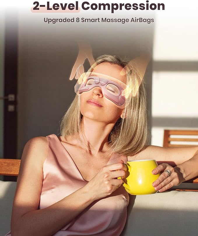 Eye Massager with Heat, Bluetooth Music Heated Massager for Migraines, Relax and Reduce Eye Strain Dark Circles Eye Bags Dry Eye Improve Sleep, Ideal Gifts for Women/Men