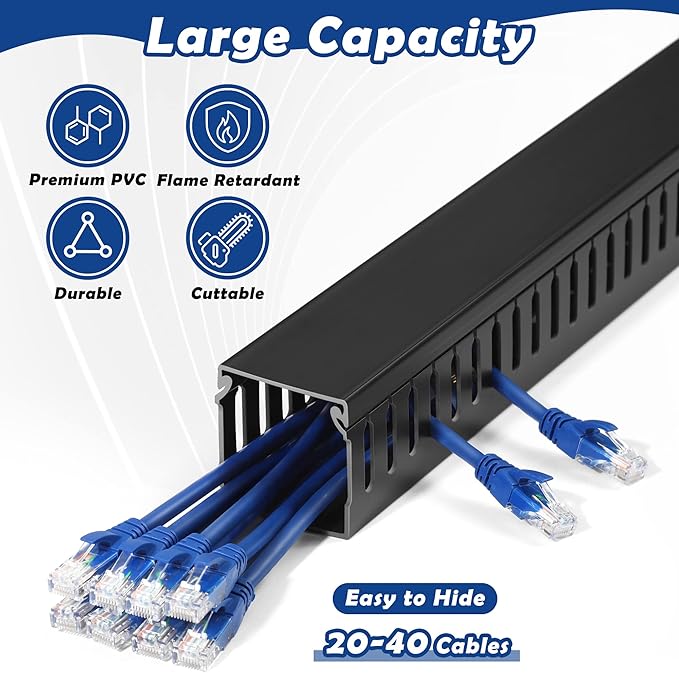 ZhiYo Cable Raceway 78in(2xL39in), Server Rack Cable Management Under Desk Cord Organizer, Electrical Safe PVC Cable Channel Open Slot Wire Raceway for Network/PC/TVs, Wire Duct H2 x W2in Black