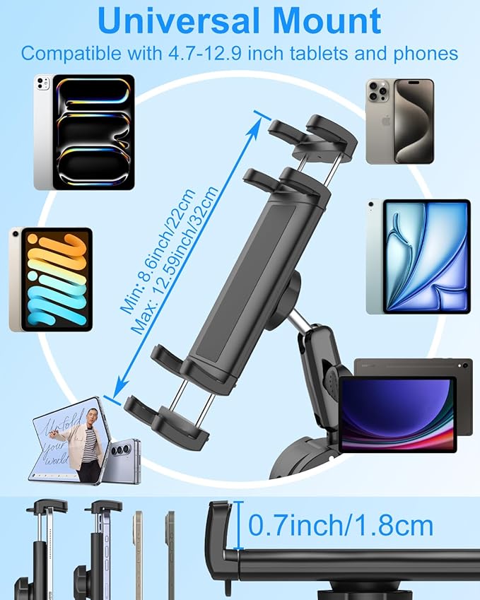 Metal Tablet Holder for Wheelchair Pole, Boat Helm, Stroller, Bike, Golf Cart, Mic Stand, Motorcycle, Bicycle Handlebar Clamp for iPad Pro 12.9, Air, Mini, Galaxy Tab, 4-13" Tablets & Phones