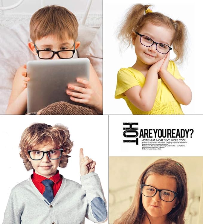 Outray Kids Anti Blue Light Glasses Classic Rectangle Eyewear Anti Harmful Blue Light/UV400 | Anti Glare (Set Blue+Black, 47)