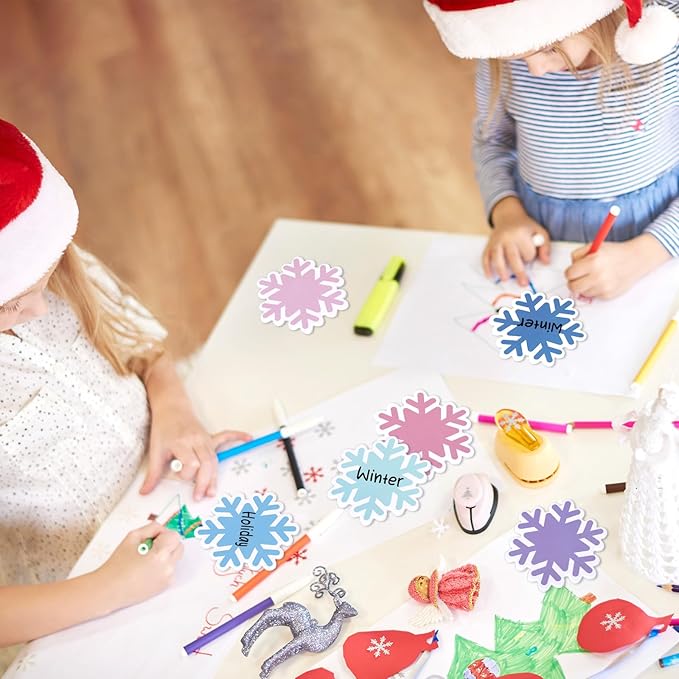 24 Packs Winter Snowflake Sticky Notes Pink Blue Purple Memo Pad 6 Colors 3 x 2.6 Inch Reminder Notepad for Christmas Annotating Office Classroom, 480 Sheets