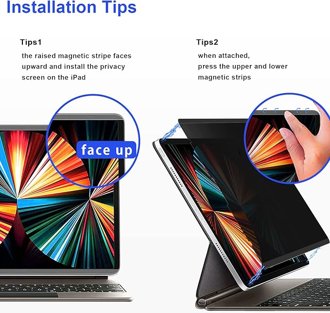 Magnetic Privacy Screen Protector for iPad Pro 11" 4th 3rd 2nd 1st Generation 2022 2021 2020 2018/ iPad Air 5/ Air 4 10.9" (2022/2020), Removable&Reusable Anti-Spy Anti-Glare Privacy Filter, Bubble Free