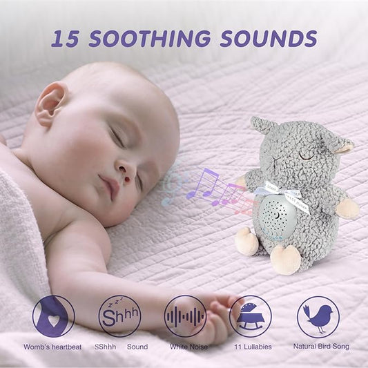 BEREST Baby Sleep Soother with Projector Night Light & Cry Sensor, Rechargeable Musical Plush Toy with White Noise, Heartbeat, Shushing for Newborns, Infants Shower Gift (A11-Projetor Grey Sheep)