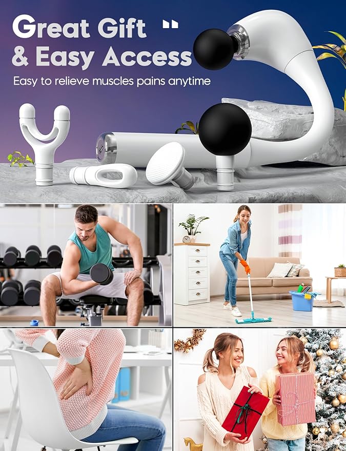 FVZ Massage Gun with Upgraded Extension Handle, 16MM Massage Gun Deep Tissue, Back Massager, Muscles/Neck/Shoulders/Waist/Legs Massager Portable for Pain Relief(White