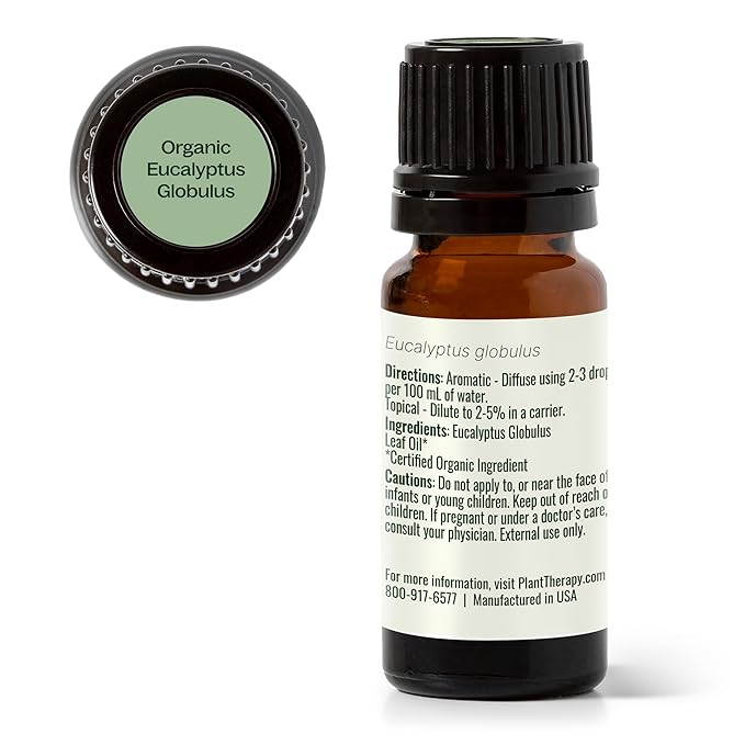 Plant Therapy Organic Eucalyptus Globulus Essential Oil 100% Pure, USDA Certified Organic, Undiluted, Natural Aromatherapy, Therapeutic Grade 10 mL (1/3 oz)