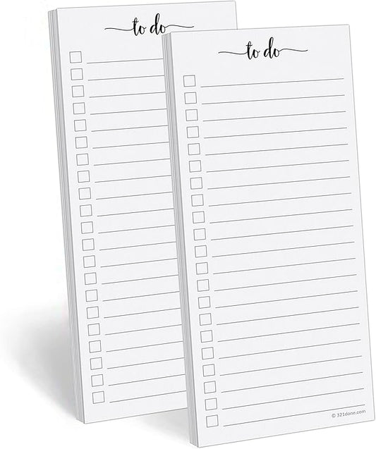 321Done To Do List Notepad 2-Pack, 3.7 x 8.5 (1/3 Sheet Slim Handheld Size) - Made in USA, Simple Stylish To-Dos Memo Pad for Planning, Tasks, Appointments, Reminders, Home, Office - Wide-Ruled