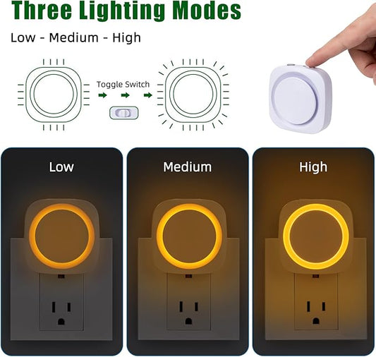 LED Night Lights Plug into Wall, Indirect Soft Dimmable Night Light with Dust to Dawn Sensor, Amber Nightlight for Bedroom,Bathroom,Kitchen,Stairs,Hallway,Travel, 4 Packs, Amber