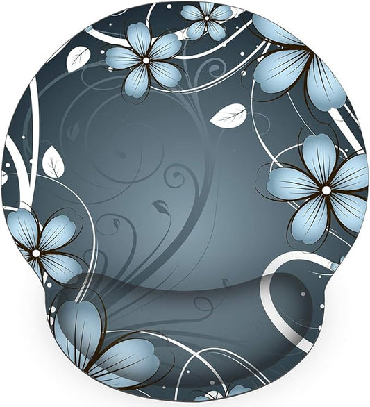 RICHEN Ergonomic Mouse Pad with Wrist Support,Non-Slip Rubber Base for Computer Laptop & Mac,Lightweight Rest for Home,Office & Travel (Blue Flowers)