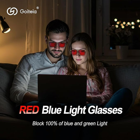 Goiteia Red Light Glasses for Sleep, Dual AR Coatings, Retro 70s Red Glasses Blue & Green Light Blocking for Better Sleep