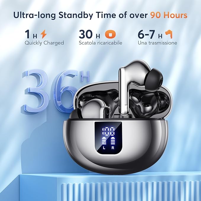 Wireless Earbuds ANC&ENC Bluetooth 5.4 Earphones in Ear Transparency Mode Ear Buds with Dual Noise Cancelling Mic, Deep Bass Stereo Sound, 36H Playtime LED Display Wireless Headphones IP7 Waterproof