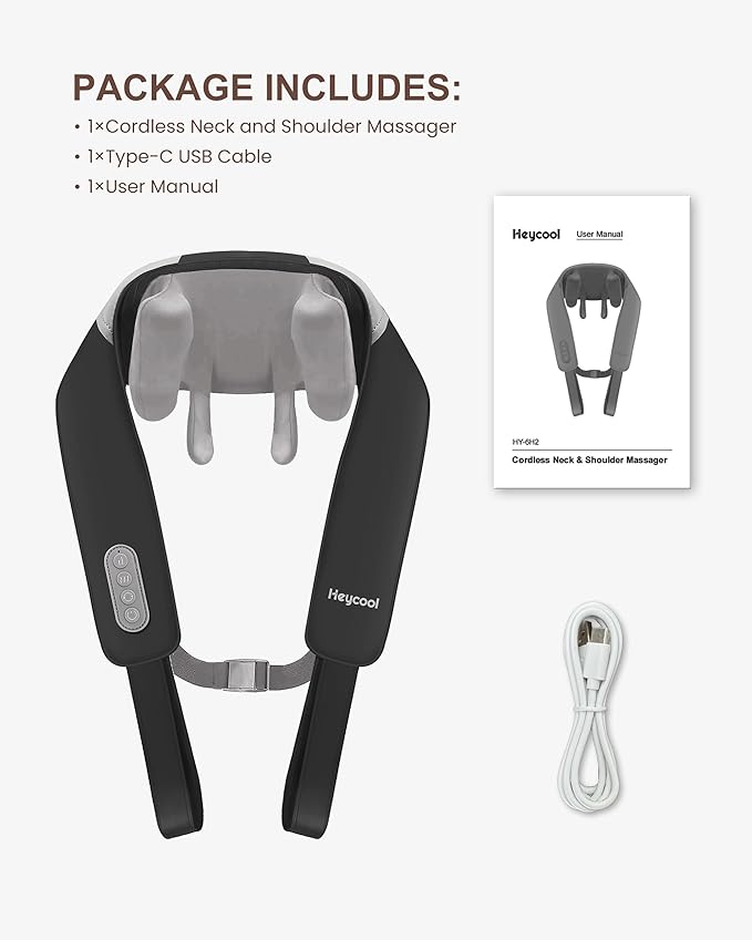 Cordless Neck and Shoulder Massager with Heat, Shiatsu Neck Back Massager Deep Tissue, 3 Massage Intensity & 3 Heating Area, Gifts for Women, Men