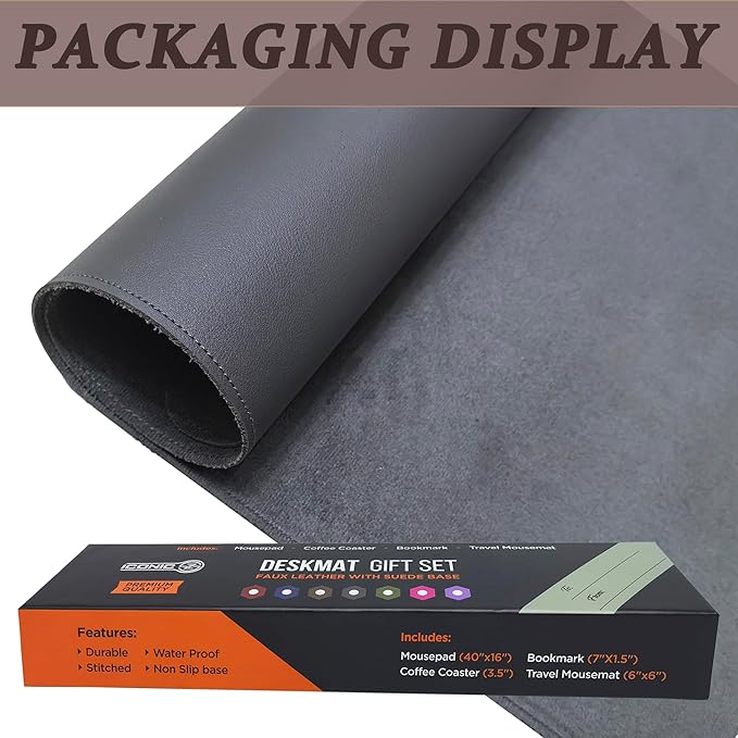 PU Leather Desk Mat| Premium Mouse Pad with Bonus Coaster | Stylish, Durable, Waterproof Mouse Pad for Office & Home (Steel Grey, XXL - PU Gift Set)