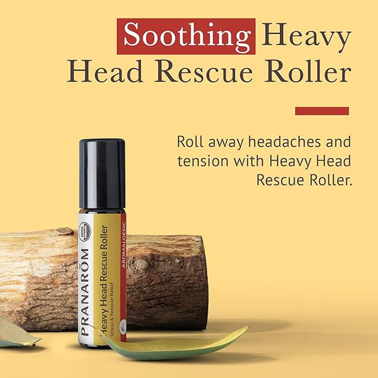Pranarom - Heavy Head Rescue Roller 8ml - Aromatherapy with Essential Oils - Organic Blend for Tension - Warming & Cooling Effects - Easy Roll-On Application