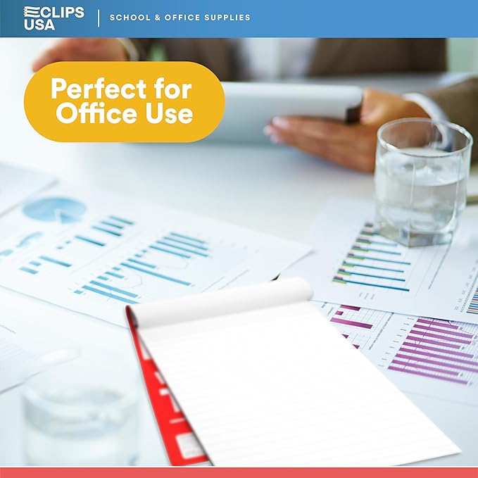 E-CLIPS USA Notepads, Ruled Writing Tablet, Note Pads 6 x 9, Small Notepads, Memo Pad, White, Chipboard Back, Writing Pad, Office Supplies, 100 Sheets Per Pad (12 Pack)