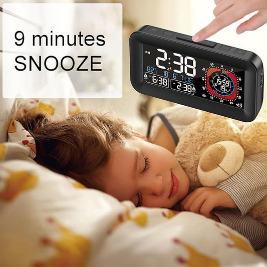 Digital Dual Alarm Clock for Bedroom,Visual Timer Clock for Kids,Dual Display Countdown Stopwatch Timer Dual Alarm Clock, Time Management Station for Homeschooling Teaching Home Kitchen Office (Black)