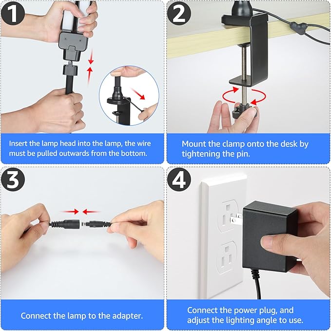 ShineTech LED Desk Lamp for Home Office, 5000K Bright Double Head Architect Task Lamps with Clamp, Dimmable Adjustable Flexible Gooseneck, Black