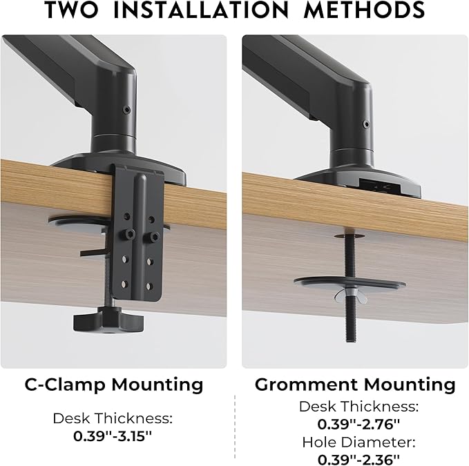 BONTEC Monitor Arm for 15–34 Inch Screens, Ergonomic Gas Spring Single Monitor Mount, Full Motion Desk Stand with Tilt Swivel Rotation, VESA 75x75mm 100x100mm, C Clamp, Grommet Base, Cable Management