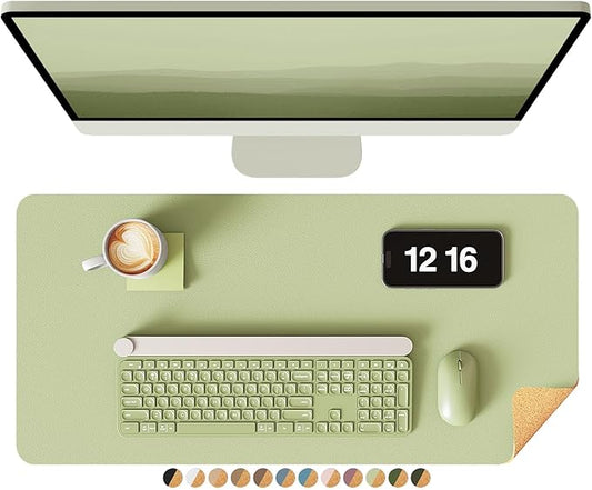 YSAGi Double-Sided Desk Pad, 23.6"x13.7" Leather Desk Mat, Eco Cork Desk Pad Protector, Large Mouse Pad for Desk, Waterproof Desk Blotter Pad, Desk Writing Pad for Office Work/Home(Matcha Green/Cork)