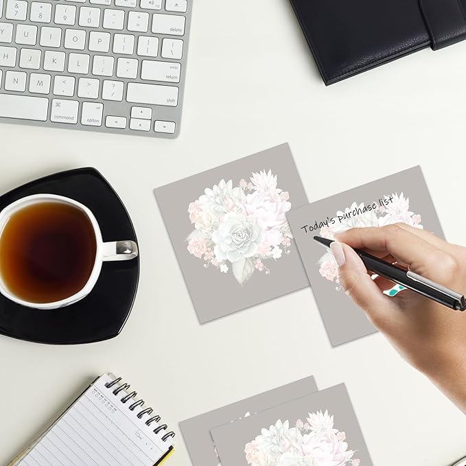 Sticky Notes 3x3 Inches, 2 Pads Cute Colorful Self-Stick Note Pads, Easy to Post for Home, Office and Daily Life Organization Beautiful Flower