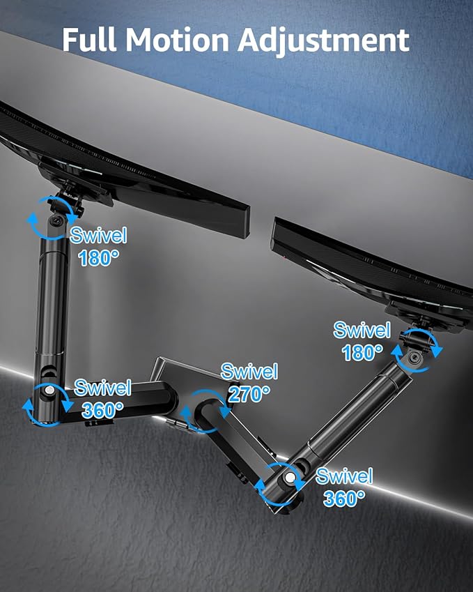 Dual Monitor Arm for 17-32 Inch Computer Screens, 22lbs per Arm, Full Motion Monitor Desk Mounts for 2 Monitors, Gas Spring Desk Mount, VESA Mount, Freelift Pro
