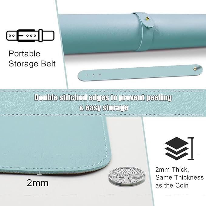 Non Slip Desk Mat, 31.5" x 15.7" PU Leather Desk Pad, Cork Desk Mat for Desktop, Desk Pad for Keyboard and Mouse, Ideal for Office and Home, Light Blue