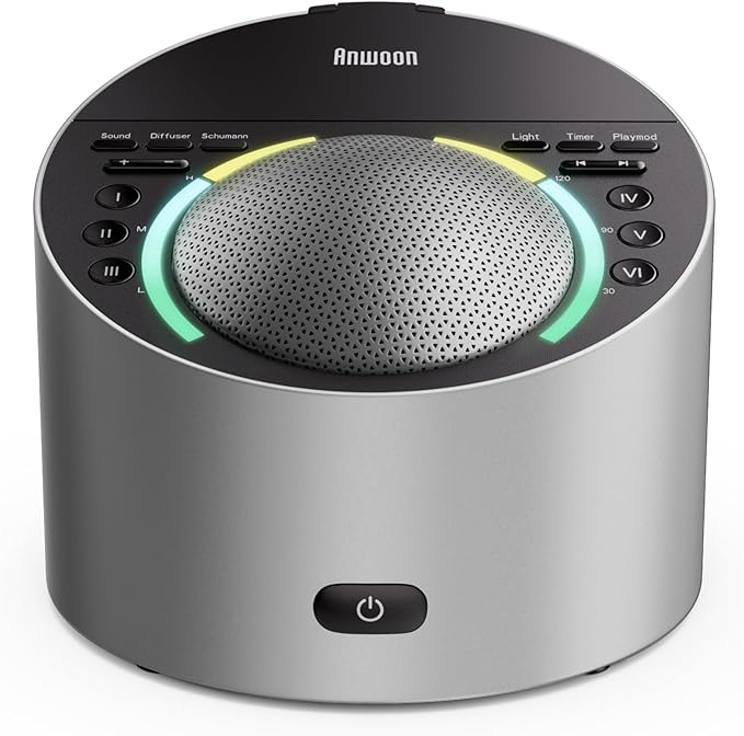 White Noise Sound Machine & Soothing Light | Optional Expan. Aroma Diffuser & Schumann Resonance (Add'l Purchase) | Premium Metal Shell with 50+ Sounds System for Sleep, Focus, Relax –Adults Kids Baby