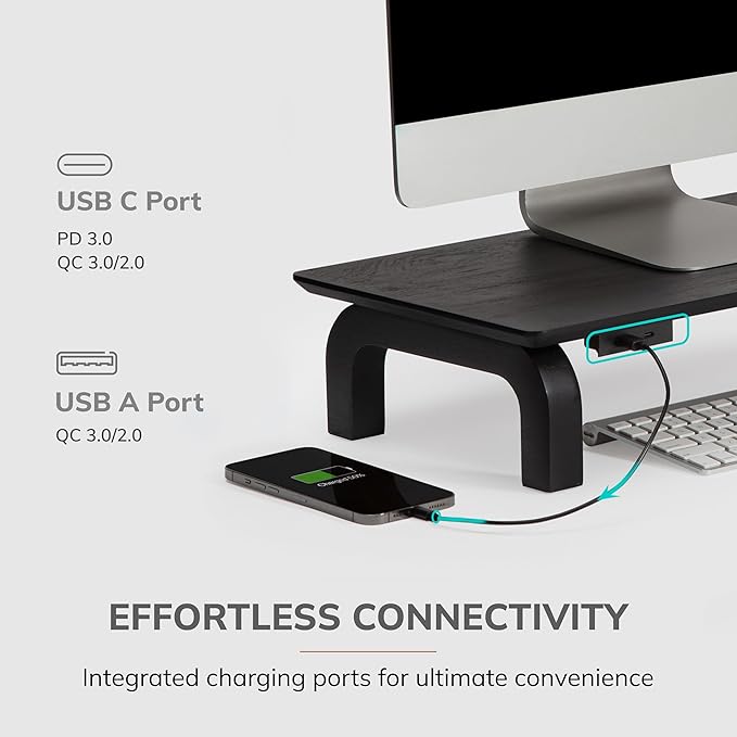 Anji Mountain Monitor Stand - Desktop Organizer & Laptop Riser, Ergonomic Monitor Riser, Space-Saving Monitor Stand for Desk, Durable Construction, Easy Assembly, Ideal for Home & Office,Black