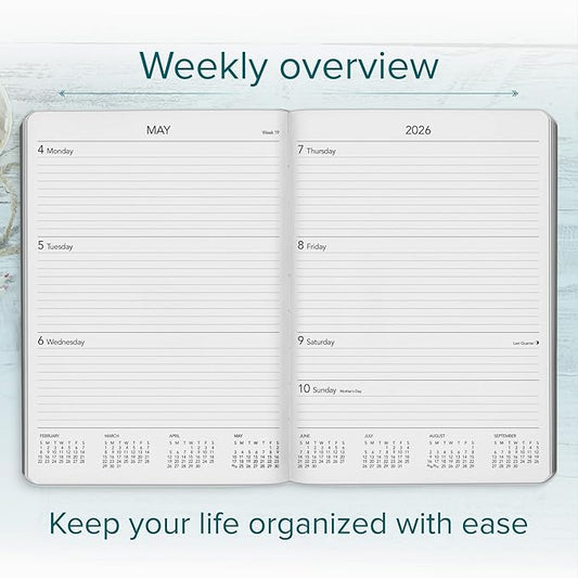Harbor Desk Weekly Monthly Planner 2025-2026 - Calendar Planner and Notebook, Durable Faux Leather, 192 Pages, Softcover & Book Bound - Cambridge Black - 8x5.5"