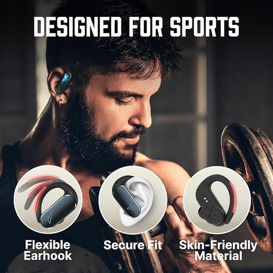 VOKALEN Reflex Pro - Wireless Sport Earbuds with Ear Hooks, Active Noise Cancellation, up to 50H of Battery Life, IP68 Dust and Waterproof, Touch Control, Secure Fit for Sports (Black)