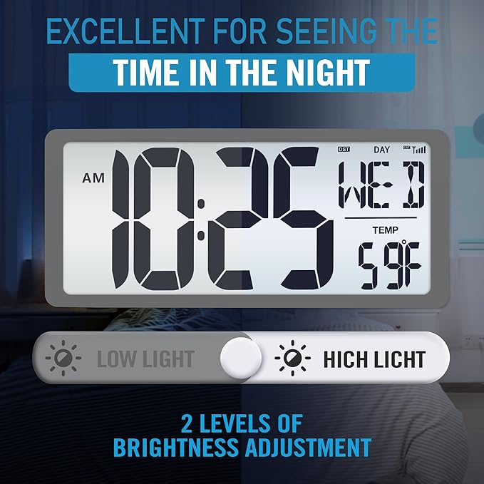 (6" Numbers) Display Built-in Rechargeable Power 18.44" Atomic Wall Clock -Night Display-Never Needs Setting!-Easy to Read Numbers-Never Need Replace Battery